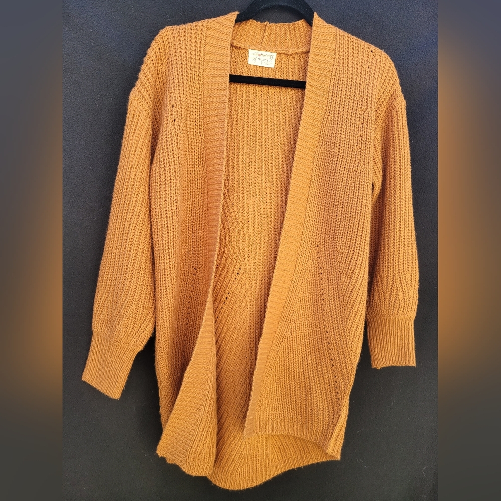 Poof Apparel Knit Oversize Cardigan Throw Sweat Burnt Orange Sienna Size Small